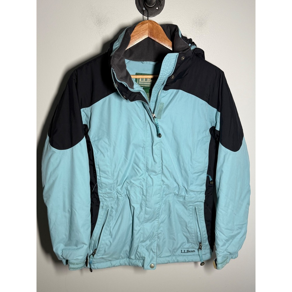 LL Bean Womens Small Blue Black Insulated Winter Ski Jacket Hooded 0PH15